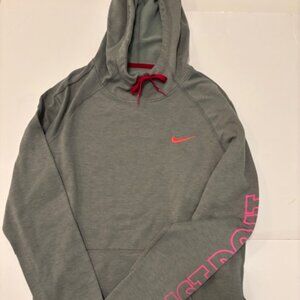 Nike Womens Gray Hooded Pullover Lightweight Pink JUST DO IT Red Trim Medium